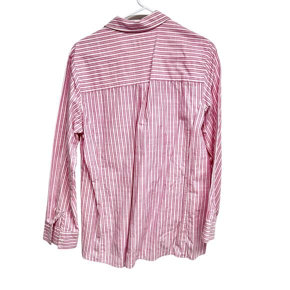 Untuckit women’s popover blouse collared long sleeve stripped pink white size L - Picture 3 of 3